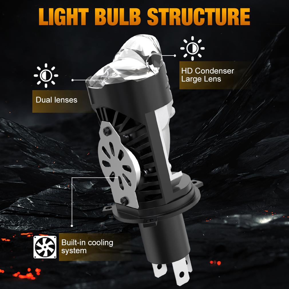 2Pcs H4 LED Dual Projector Lens Car Headlight Bubs Kit Motorcycle Canbus 90W 30000LM High Low Beam Light W/ Turbo Moto Lamp LHD 6000K White