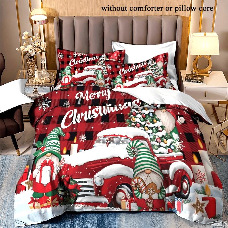 

3D Christmas Themed Duvet Cover Set with Pillowcases - Zippered Polyester Machine Washable Breathable Fabric All-Season EU Twin(135x200cm)