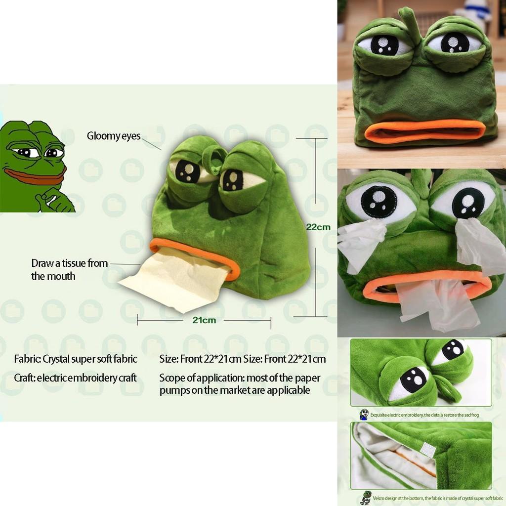 Pepe Smutná Žába Plyšový Úložný Box na Kapesníky pro Domácí a Kancelářské Použití Měkký na Dotek a Originální Design