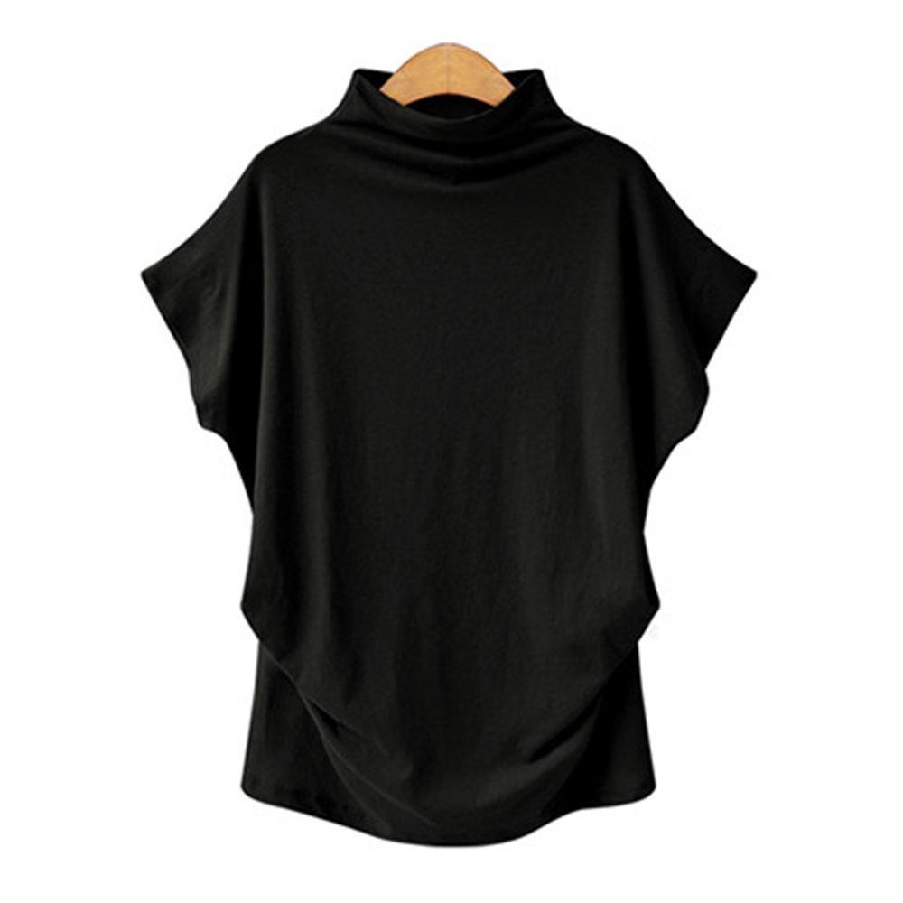 Women s Mock Neck Batwing Short Sleeve T-Shirt Side Ruched Solid Basic Tee Plus Size S-5XL S
