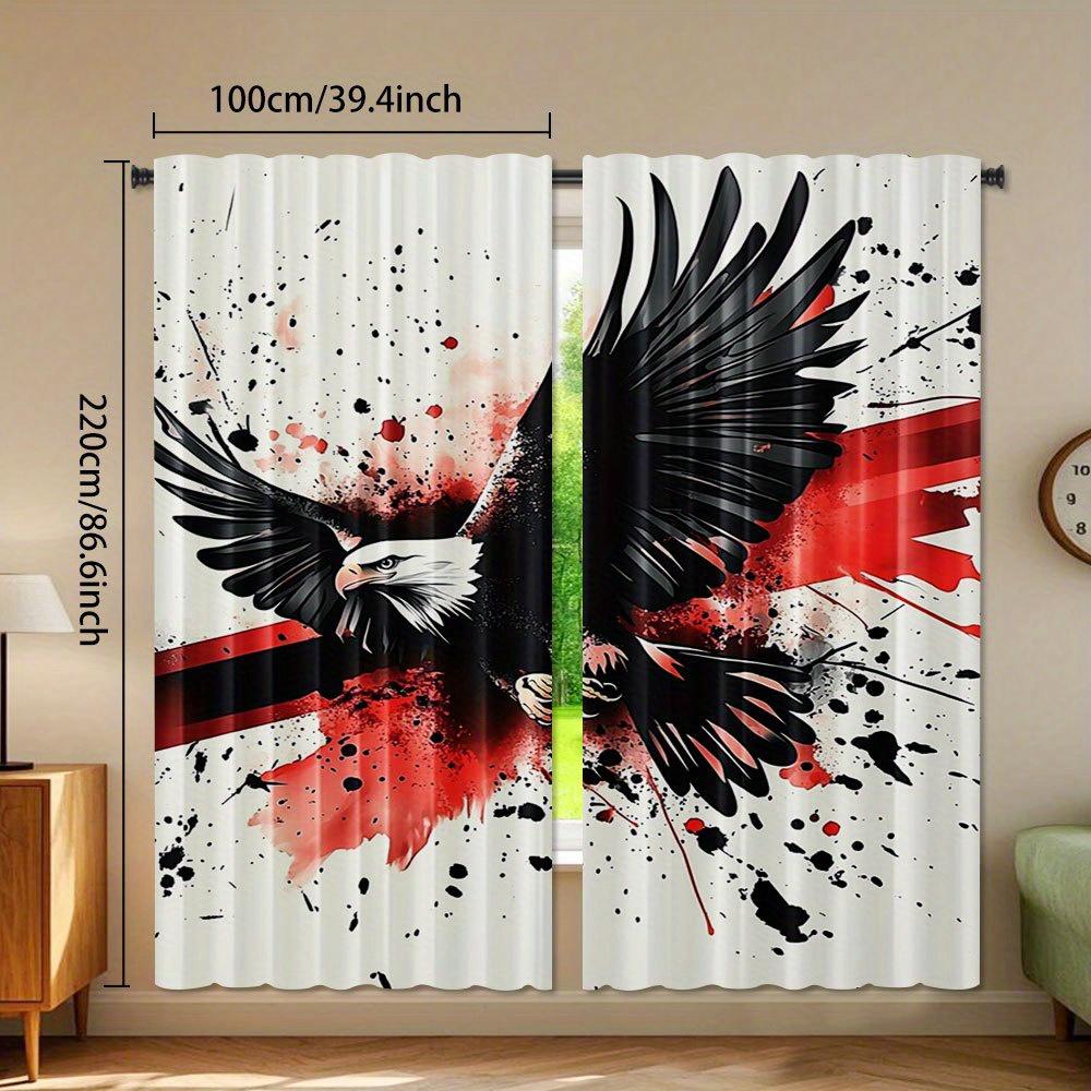 2pcs   Elegant Falcon Pattern Curtains Polyester Light Filtering Rod Pocket Design for Living Room Bedroom Office Machine Washabl