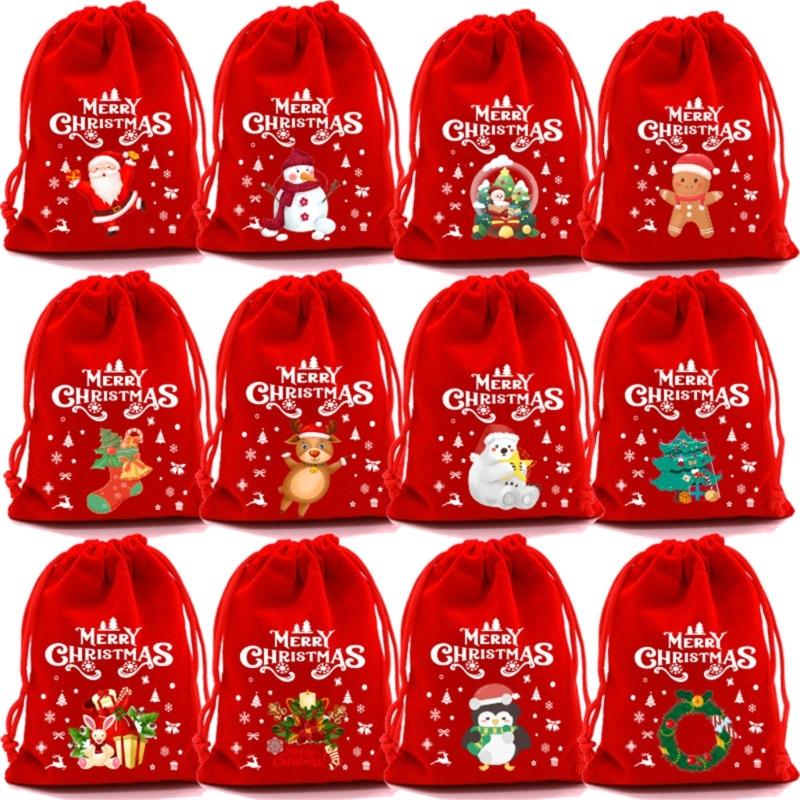 Set Of 12 Durable Plush Gift Bags For Christmas And Special Occasion Bags with Easy To Use Drawstring Closure