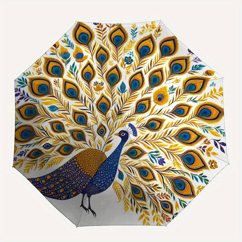 

1pc Peacock Pattern Automatic Open, Sturdy Iron Frame, Compact Folding Design, All-Season Portable Umbrella for Women & Men yy250801073