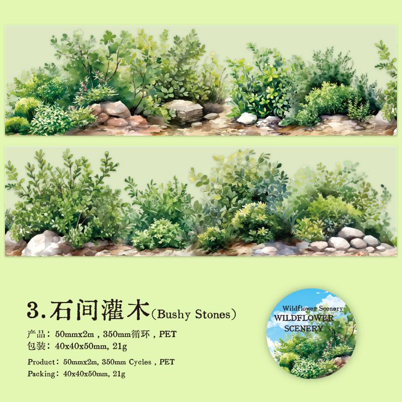 PET Tape Mountain Wild Flower Realm Series Flower Stone Landscape Outdoor Hand Account Collage Material DIY Decoration Card Gift