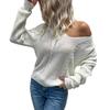 Autumn and Winter Women's Sweater Fashion Women's White Long Sleeve V-Neck Twist Sweater