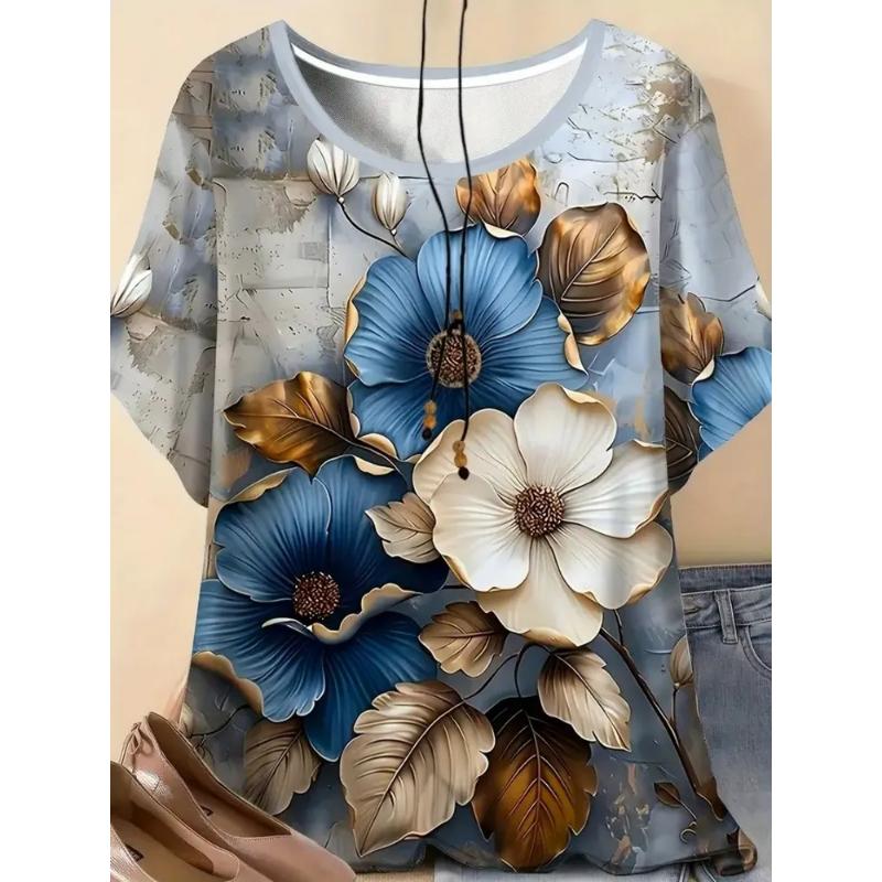Fashion Women's Crew Neck T-Shirt Crew Neck Short Sleeve 3D Color Printing