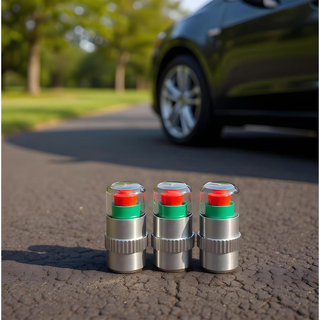 Tire Pressure Valve Caps 4 Pieces Sensor Alert Tire Pressure Gauge Valve Caps For Long-Distance Travel Motorcycle Truck SUV