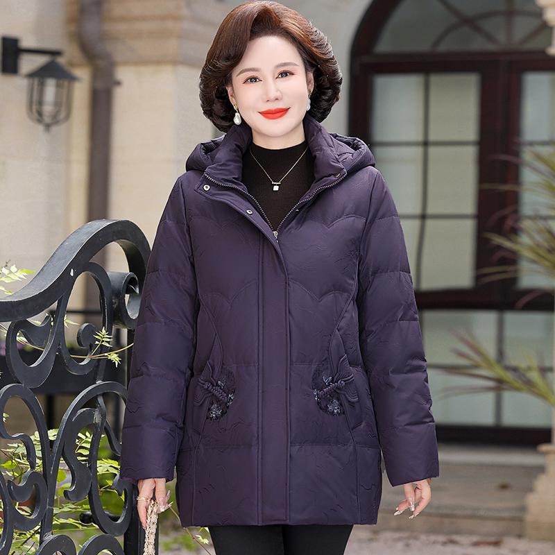 

Оригинальная куртка с пухом белой утки для женщин 2024 – Стильная, для среднего возраста, осенне-зимняя, утолщенная, трендовое пальто большого размера. XL (Recommended under 105 jin) фиолетовый