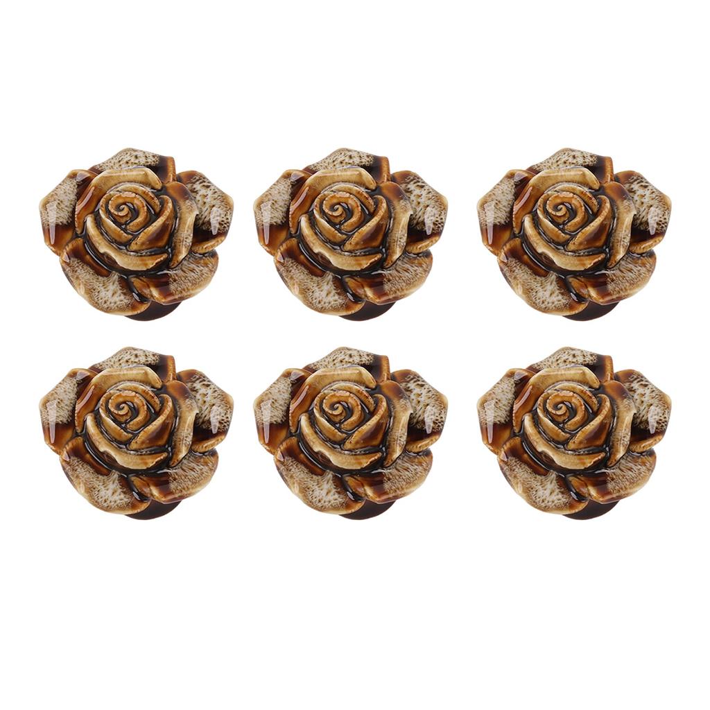 6Pcs Cabinet Knob Rose Flower Shape Delicate Ceramic Knob for Dresser Drawer Leopard White