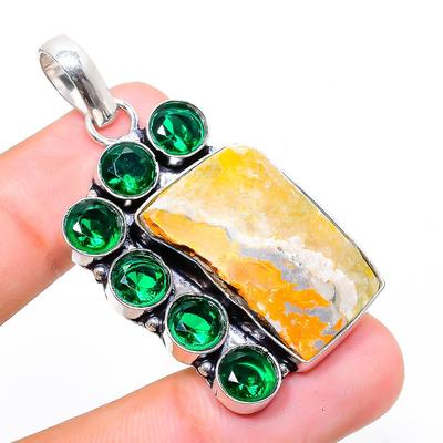 Natural Bumble Bee Jasper,Diopside Stone 925 Sterling Silver Pendant 1.97" K3t01