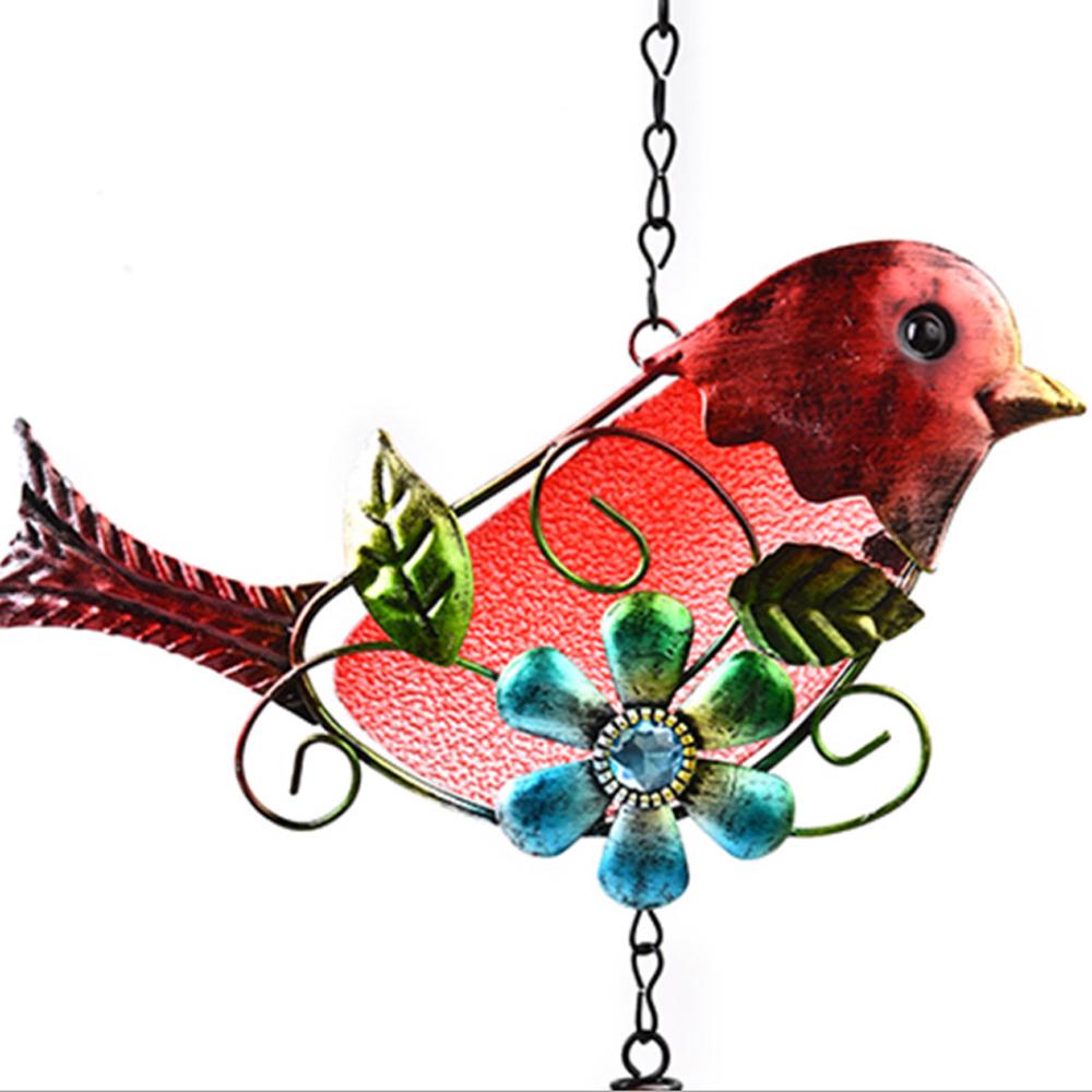 Rustic Bird Wind Chime Iron Wall Decor Metal Glass Painted Bell Hanging Ornament 37x20cm