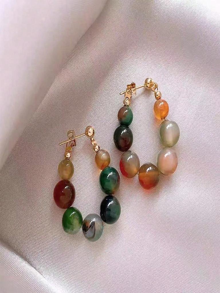 Vintage New Chinese Style Colorful Beaded Earrings, 2023 New Unique High-End Elegant Ear Clips (Note: Bead Colors Are Random)