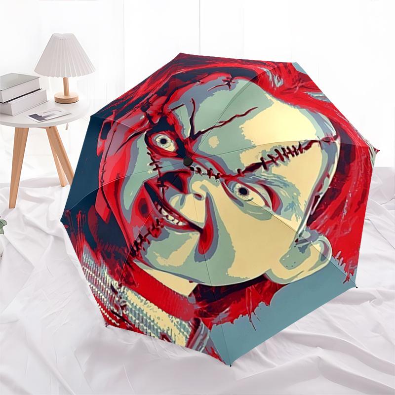 

1pc Chucky Automatic Opening and Closing Umbrella - Small Umbrella Suitable for Various Occasions, Portable 3-Fold Small Umbrella for Men and Women, V