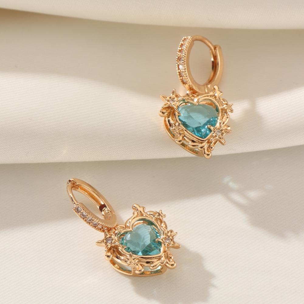 1 Pair Fashion Heart Shape Dangle Earrings for Women Cubic Zirconia Jewelry Daily Wedding Party Accessories