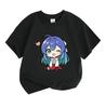 Kids Boys Girls 100% Cotton Crew Neck Short Sleeve T-Shirt, Cute Chibi Anime Blue Hair Girl Print Casual Soft Breathable Tee for Daily Wear Lovely Hea