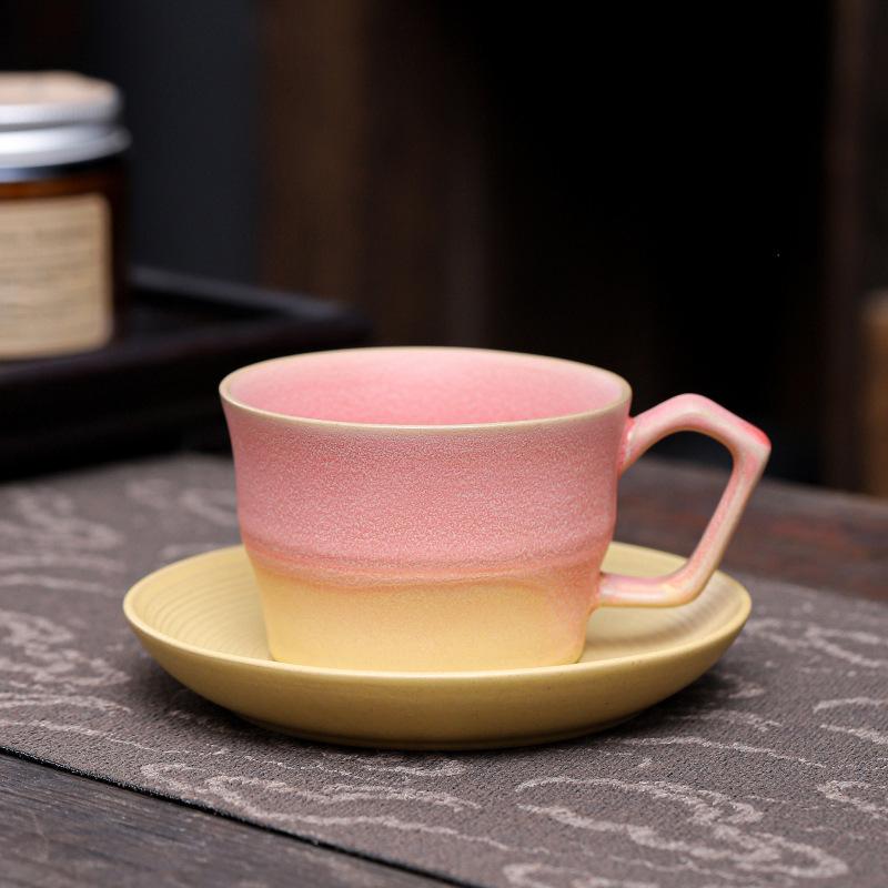 120ml Ceramic Coffee Cup And Dish Set High Beauty Gradient Colors Homestay Restaurant Flower Cup Creative Retro Milk Water Cup