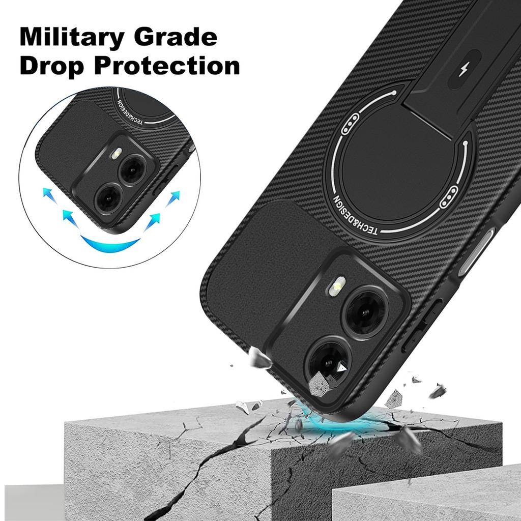For Motorola Moto G35 5G Case Carbon Fiber Texture PC + TPU Phone Cover with Kickstand