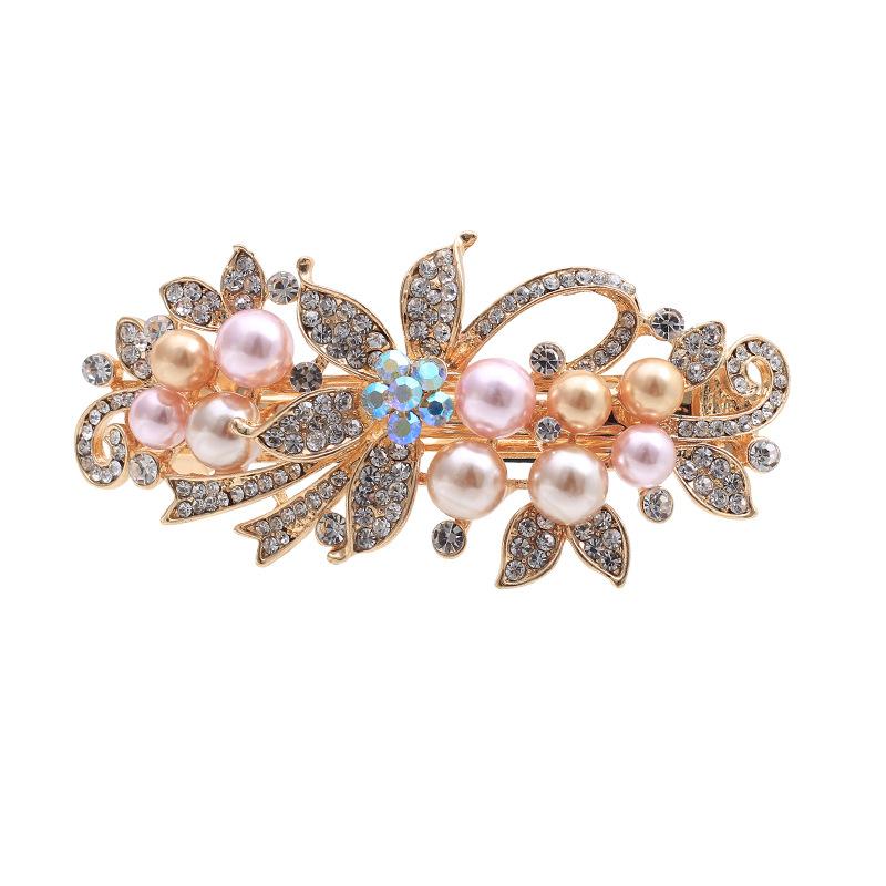 Light Luxury Imitation Pearl Flower Hairpin, Female Back Head Hair Tie, Spring Clip Hairpin, Headgear Clip, Alloy Hair Accessories