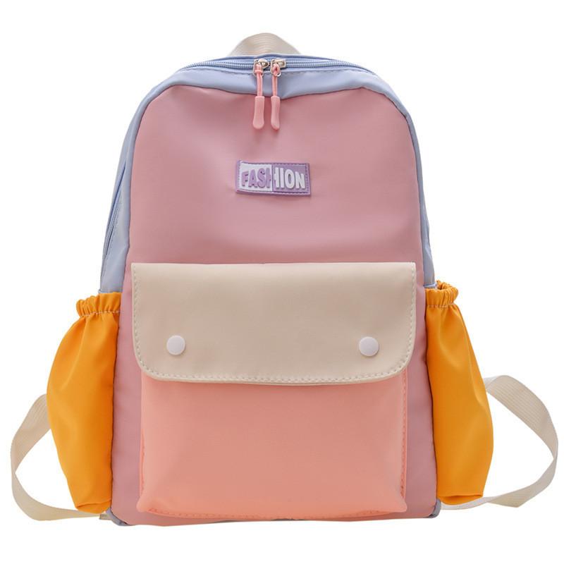 Stylish Dual Color Backpack For Kids Large Capacity Durable Nylon Canvas Preschool Bag