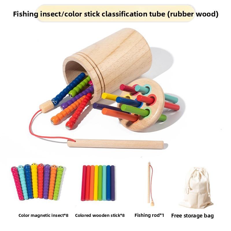 Colorful Stick Wooden Block Color Shape Classification Cylinder Toy For Sensory Training And Motor Skills Development