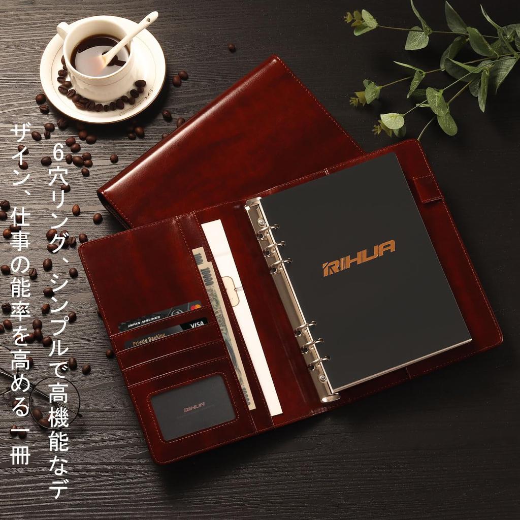 A5 Size System Schedule Refillable Leather Card Business A5 Business Office Supplies RIHUA Planner, 6-Ring Binder, Book, Notebook, Holder,