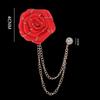 Men Wedding Brooches Cloth Art Handmade Rose Flower Brooch Lapel Pin Badge Tassel Chain Men'S Suit Accessories Groom Boutonniere