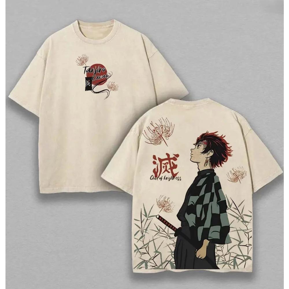 

Demon Slayer Tanjirou Anime T-shirt Harajuku Washed High Quality Cotton T Shirt Men Women Clothing Short Sleeve Oversized Tees XXL