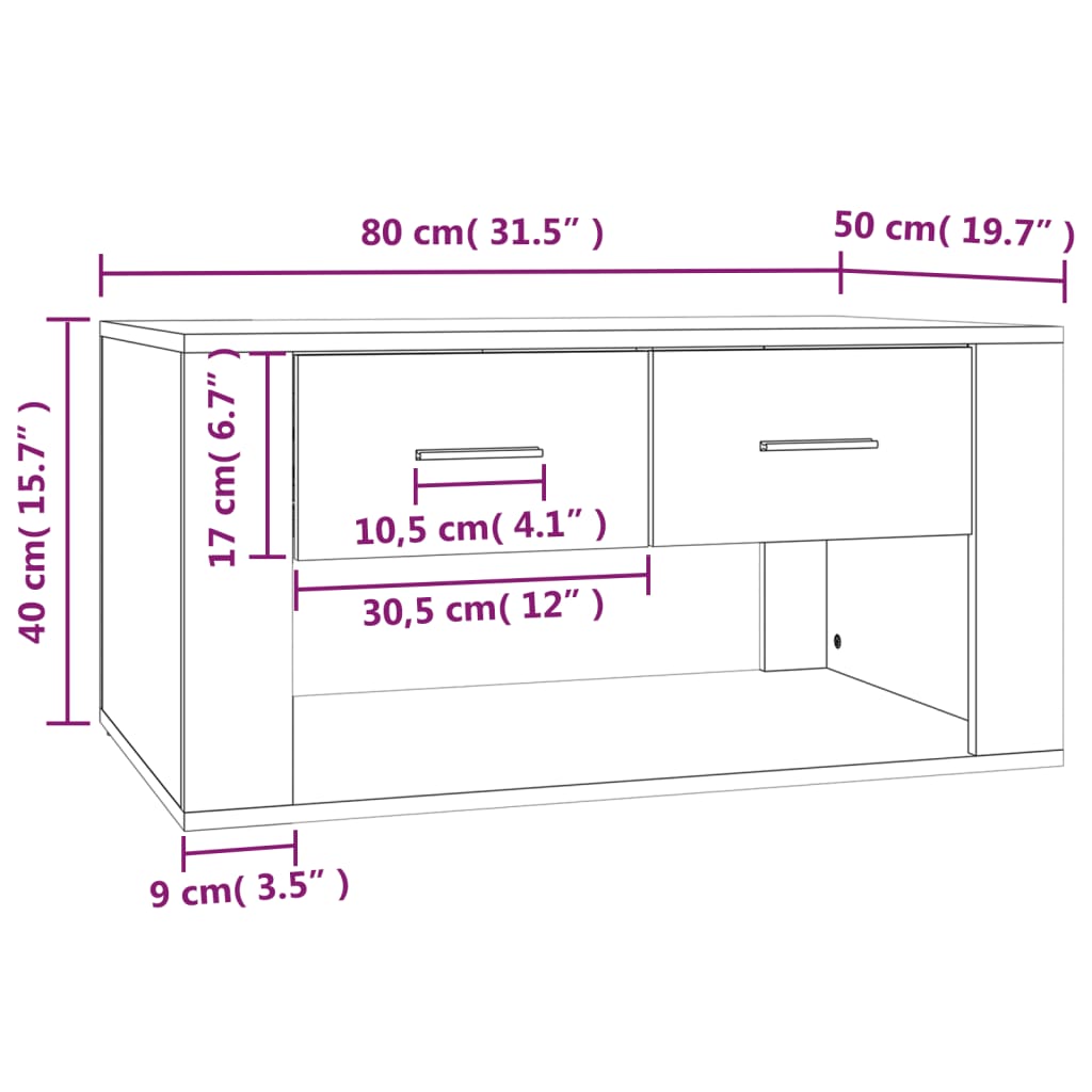 Coffee Table Gray Sonoma 80 x 50 x 40 cm Particleboard