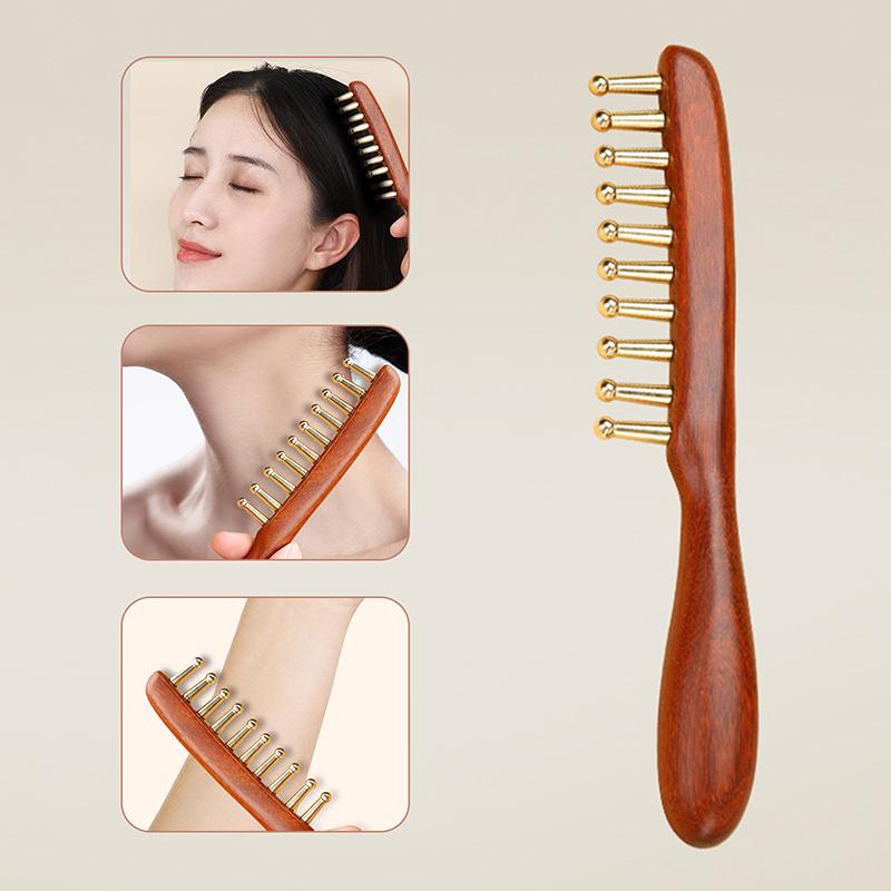 1 Pcs Sandalwood Massage Comb With Wide Teeth Unblocks The Meridians Of The Head The Brass Meridian Scalp And Hair Therapy Comb