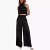 Damen Ärmelloses Stehkragen Crop Top & Weitbein Hose Set