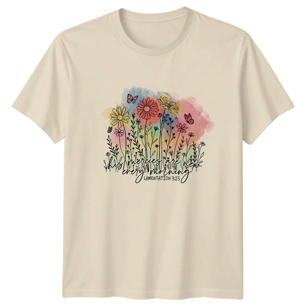 His Mercies Are New Every Morning Unisexs TShirt Floral Christian Faith