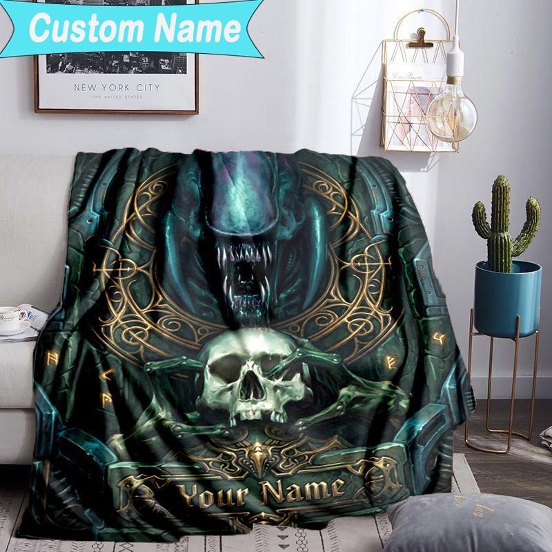 Custom Name Blanket Alien Ornate Frame Blanket Bedding Blanket for Travel, Camping, Living Rooms, Offices, Sofas, Fan Christmas gift