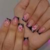 Reusable Plastic Faux Nails With Black Red Floral Pattern For Daily Wear And Special Occasions