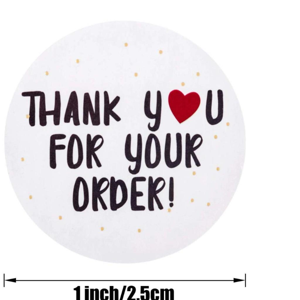 500-Roll Round White Stickers: "Thank You for Your Order" with Red Heart - Perfect for Handmade Purchases