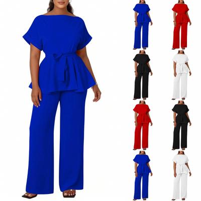 Women's 2-Piece Casual Short-Sleeve Top And Wide-Leg Pants Set