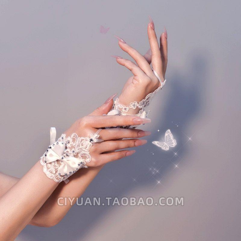 

Кос Кружевные Перчатки Бисероплетение Браслет Аксессуары Лолита White