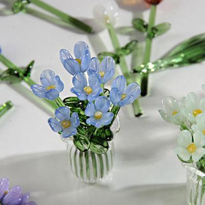 זר פרחים מזכוכית עם אגרטל קישוט פרחים מיני מנופח ביד קישוט פרחוני סימולציה בעבודת יד עם גבעול לבית לסלון