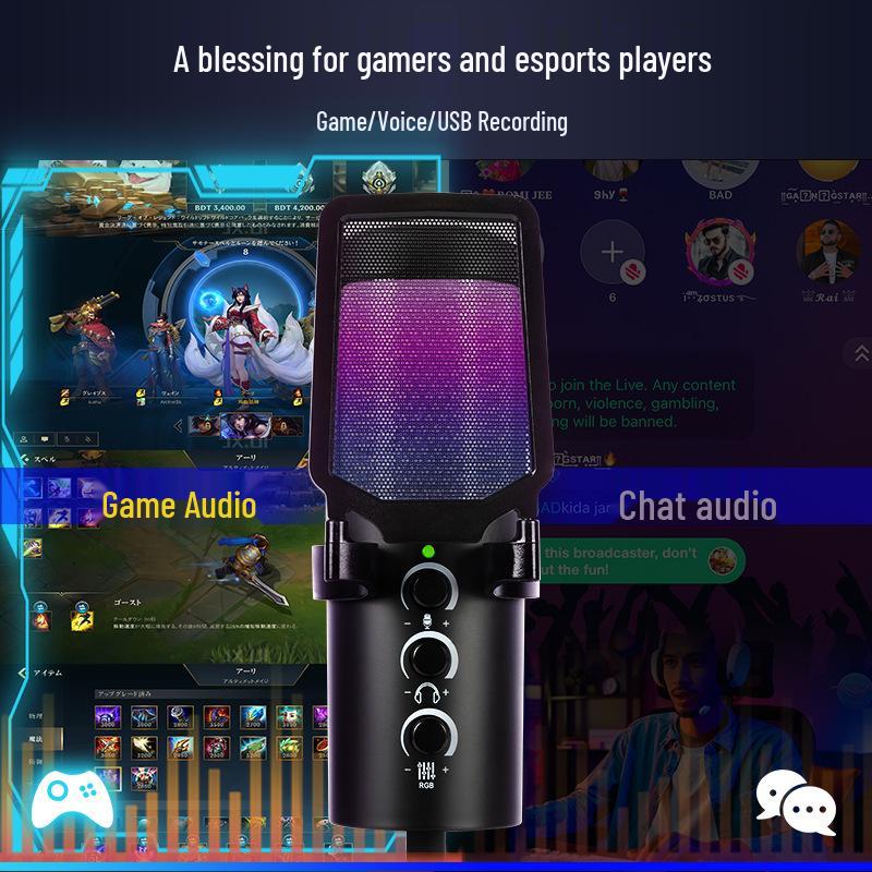 Cross-Border USB Capacitive Microphone: Perfect for Gaming, Mobile Recording, Live Broadcast, Karaoke, with One-Key Noise Reduction.
