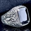 New Style Antique Silver Electroplated Men's Ring with Inlaid Black Diamond