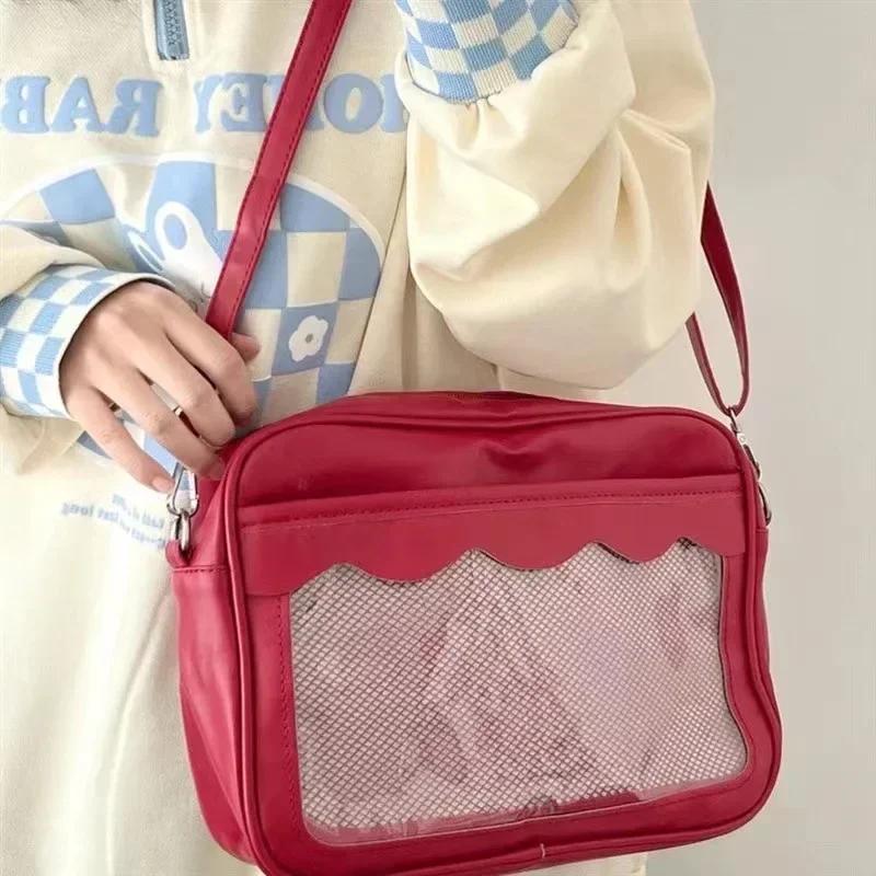 Bolso estilo ita de Harajuku para mujer, de PU, transparente, con bolsillo, estilo itabag, para uniforme de secundaria para niñas, bolso cruzado tipo bandolera JK