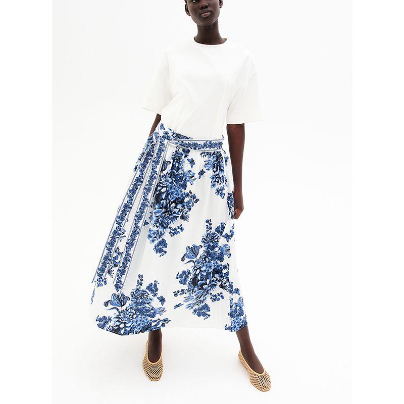 Summer New Product Women's Clothes Shoelace Design Cotton Poplin Loose Version Mid Length Long Length Skirt 1267431