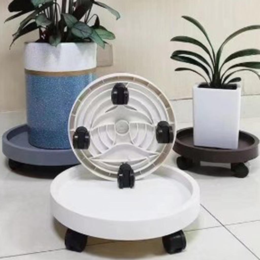 Flower Pot Tray Wheels Round Shape Removable Rotating Wheels Plant Stand for Balcony White