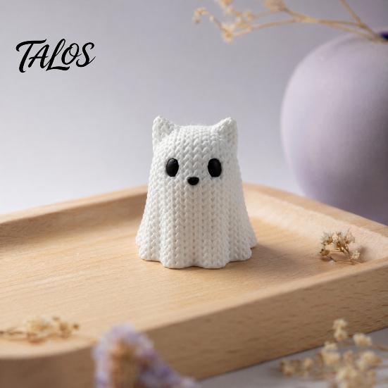 Talos 3D Printed Ghost Dog/Cat Figurine Ornaments, Knitted Texture Halloween Animal Decorations, Small Cute Puppy/Kitten Gifts for Home Desk Display