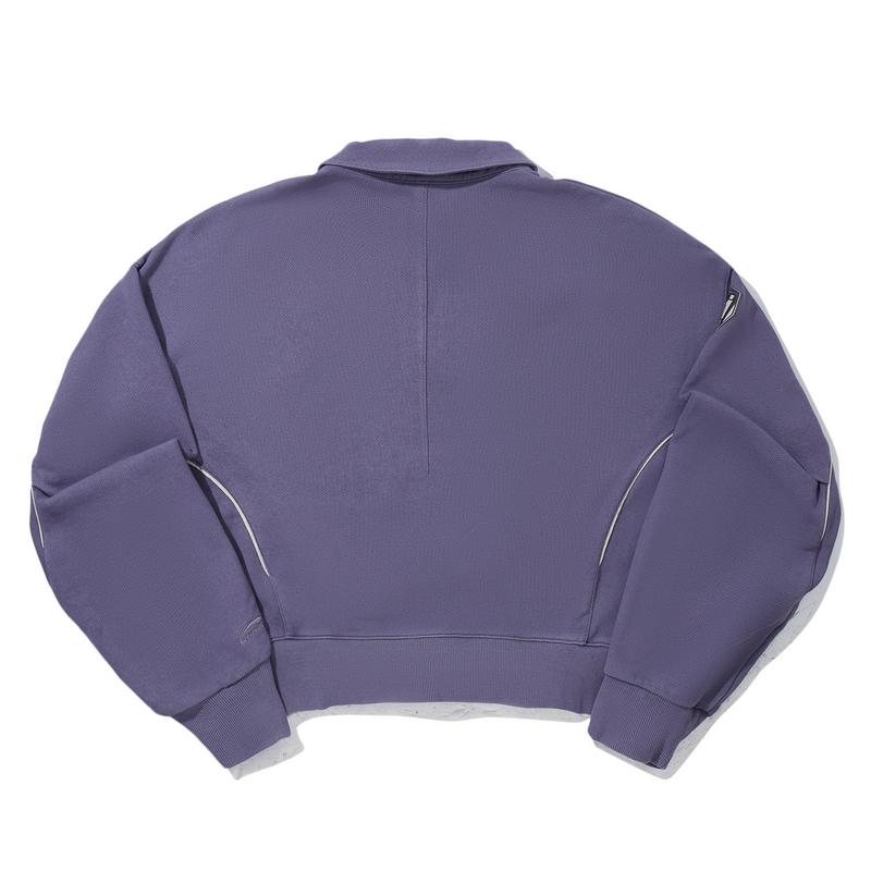 Li Ning Retro Sports Series Loose Pullover Sweatshirt Women Sweatshirt Mist-Blue Purple AWDVN44-4