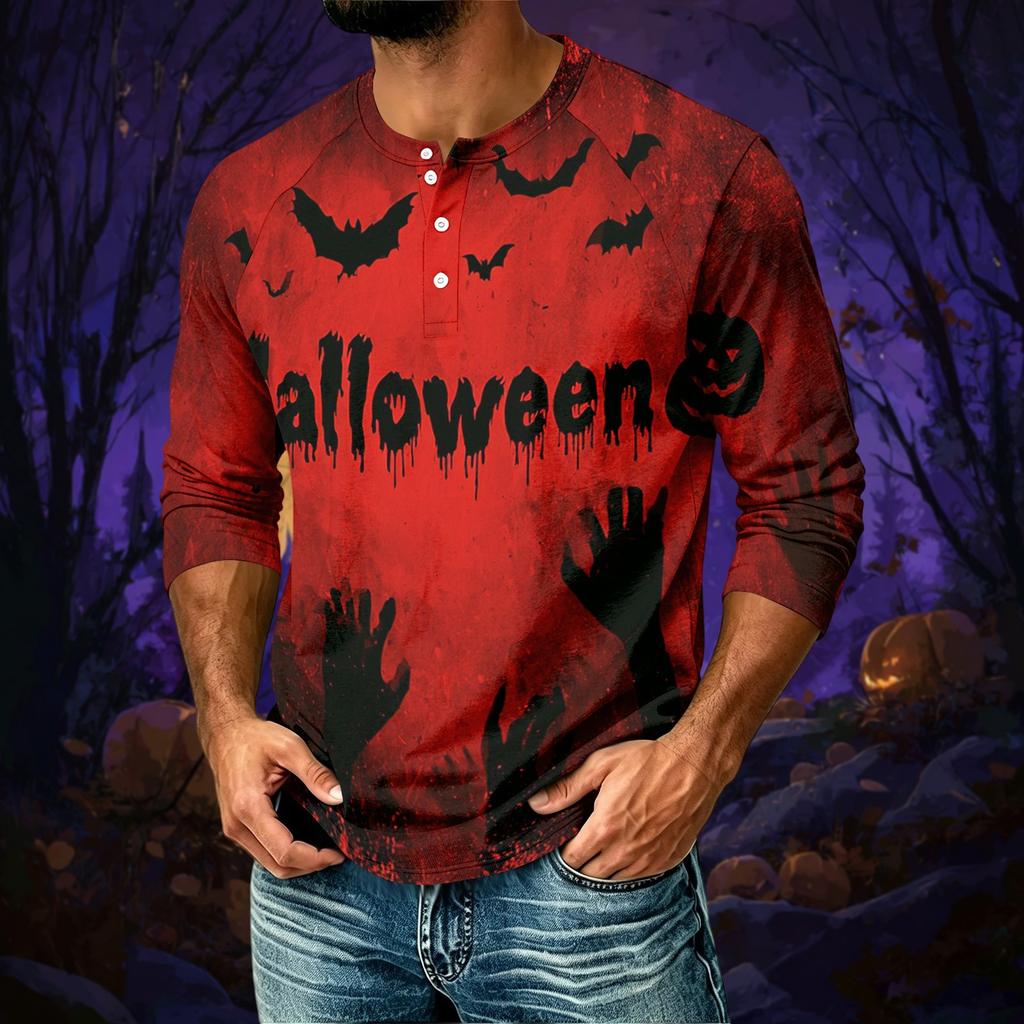 Men's Halloween Print Raglan 3/4 Sleeve Casual Shirt