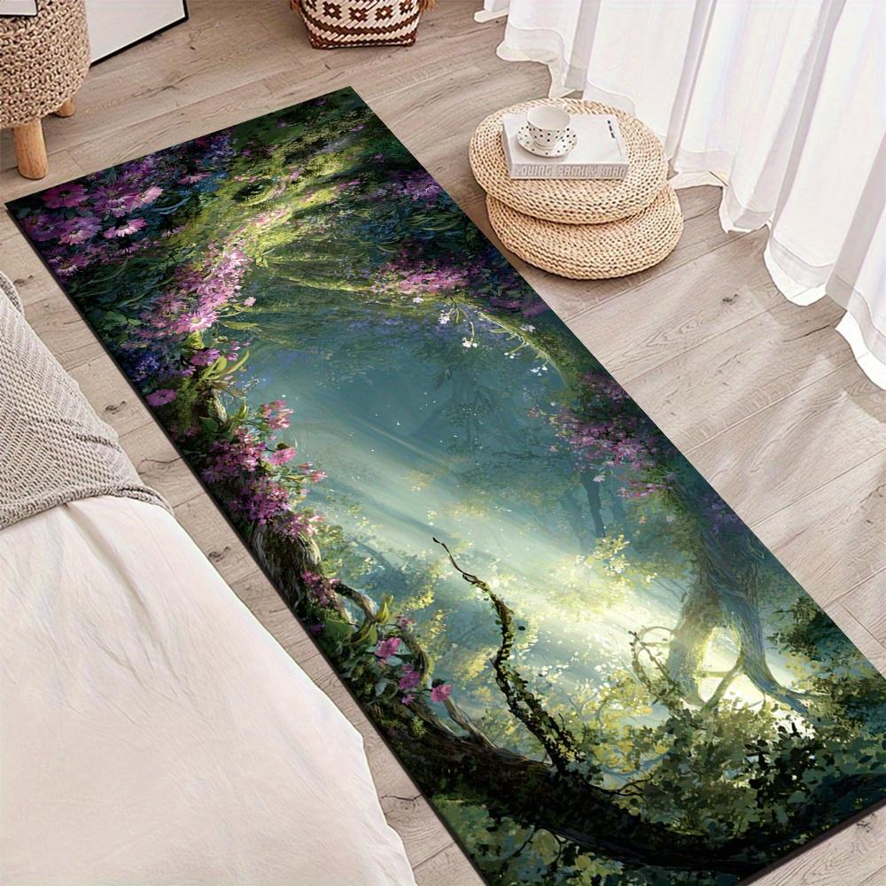 1Pcs Pastoral Style Surrounded By Blooming Non-Slip Washable Area Rug Runner for Entryway, Living Room, Bedroom & Patio