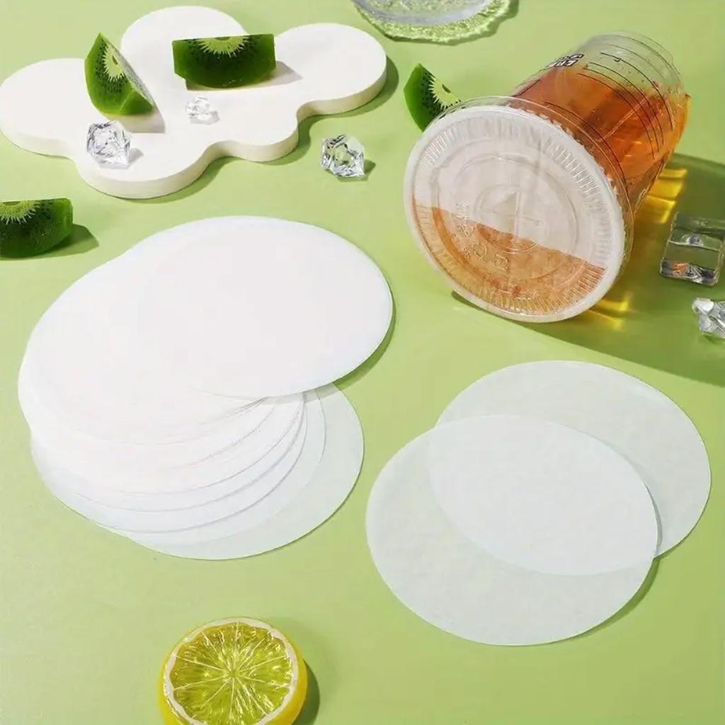 500PCS Of White Leak Proof Cover Sealing Paper Pad Plastic Milk Tea Coffee Beverage Cup Waterproof Leak Proof Paper Leak Proof