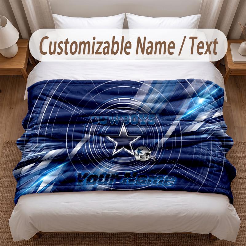 Dallas Cowboys Printed Flannel Blanket Custom Name Text Soft Warm Throw For Bedroom Holiday Gift