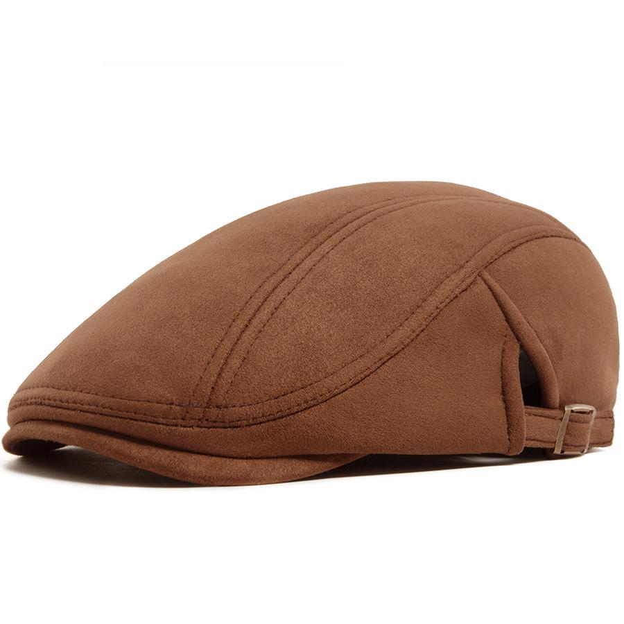 

Side Buckle Suede Forward Hat Men s Autumn and Winter Retro Beret Women s Casual Painter Cap Fashion British Side buckle suede (adjustable) темно-коричневого кольору