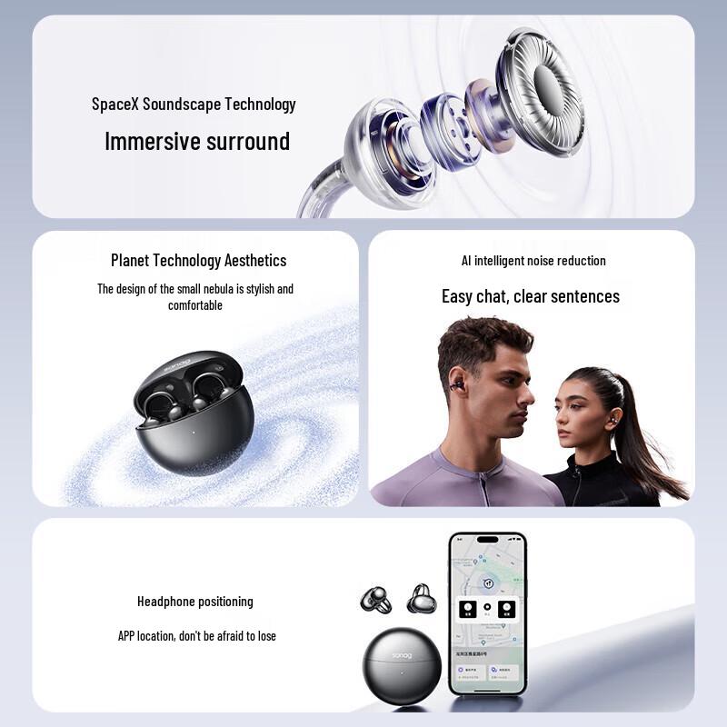 SANAG S6S Open-Ear Clip-On Bone Conduction Sports Headset